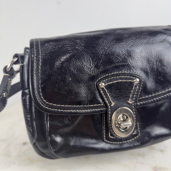 Vintage Coach Black Patent Flap Penny Top Handle Pouch F14283 - Picture 7 of 10